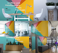 5个企业内部品牌装饰模型：5 Office Headquarters Walls Mockups
